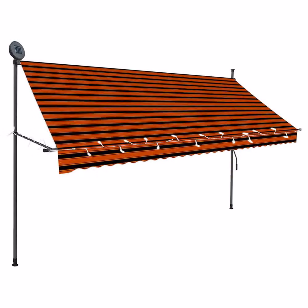 Berkfield Home Manual Retractable Folding Arm Awning with LED, Orange and Brown, Width: 300 cm – 2