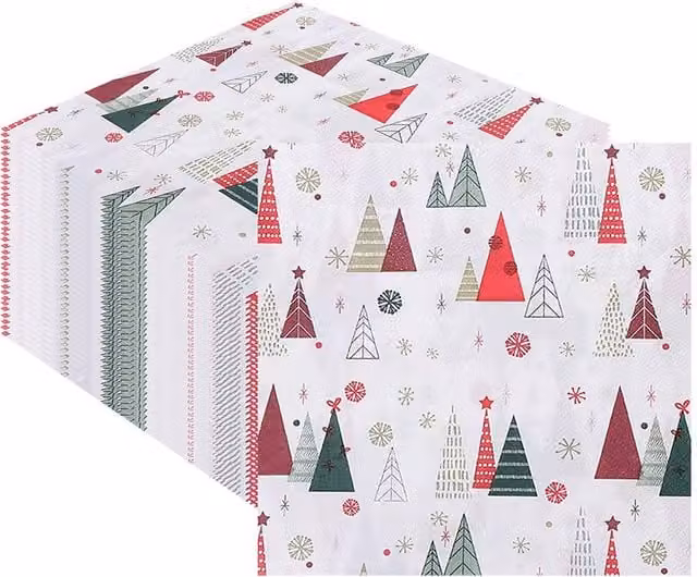 Neel Blue Geometric Christmas Trees Design White Paper Napkins, 33 cm, 20 pieces – 1