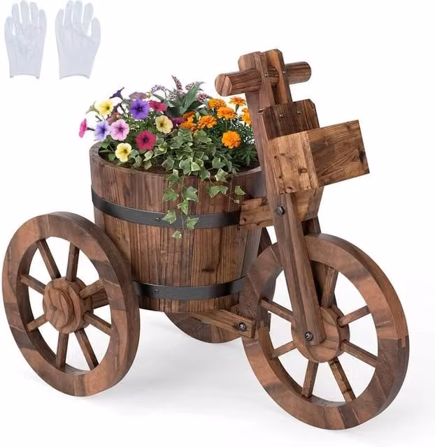 VOGREX Brown Barrel Tricycle Planter for Indoor and Outdoor Use – 1