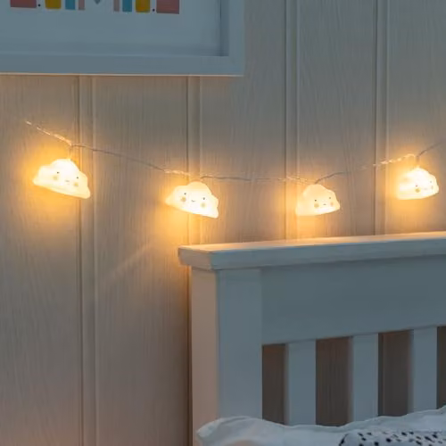ValueLights Set of 10 Battery Powered Warm White LED Cloud Fairy String Lights in White – 1