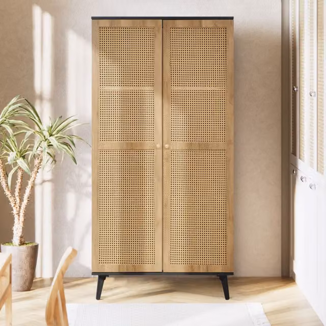 Swish Furniture Manila Rattan 2 Door Double Wardrobe in Black