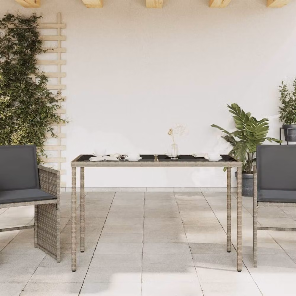 Berkfield Home Grey Poly Rattan Garden Table with Glass Top, W/D/H: 115 x 54 x 74 cm – 3
