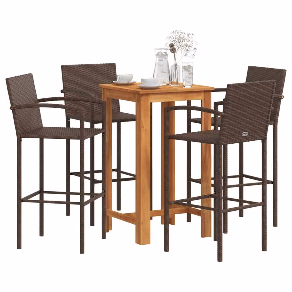 Berkfield Home Beautiful 5 Piece Brown Acacia Wood and Poly Garden Bar Set – 2