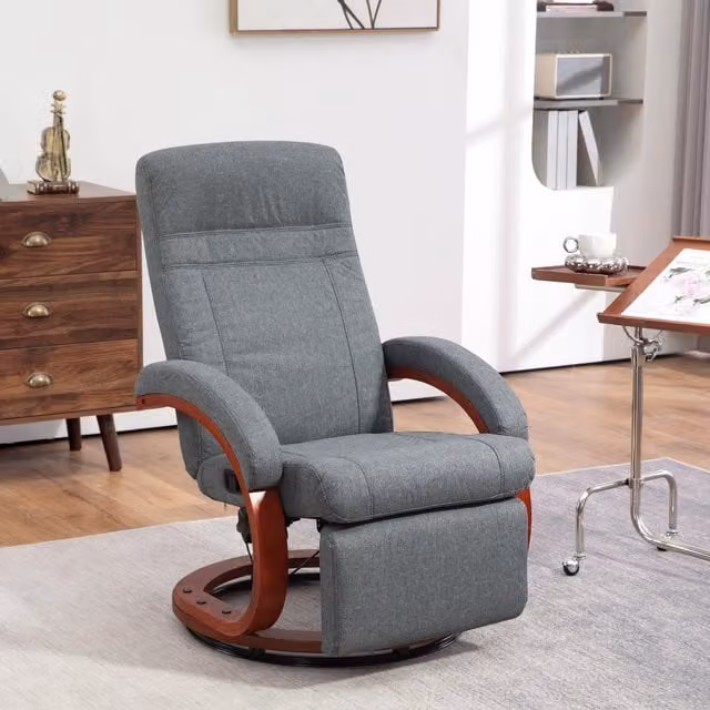 HOMCOM Grey Fabric Swivel Recliner Chair with Footrest and Armrests