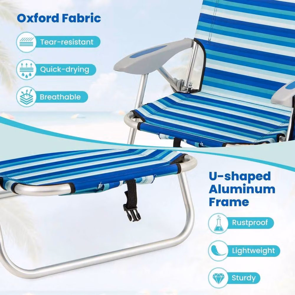 Kelvenix Set of 2 Blue Heavy-Duty Outdoor Lounge Recliner Folding Beach Chairs with Textilene Fabric and Powder Coated Aluminium Frame – 3