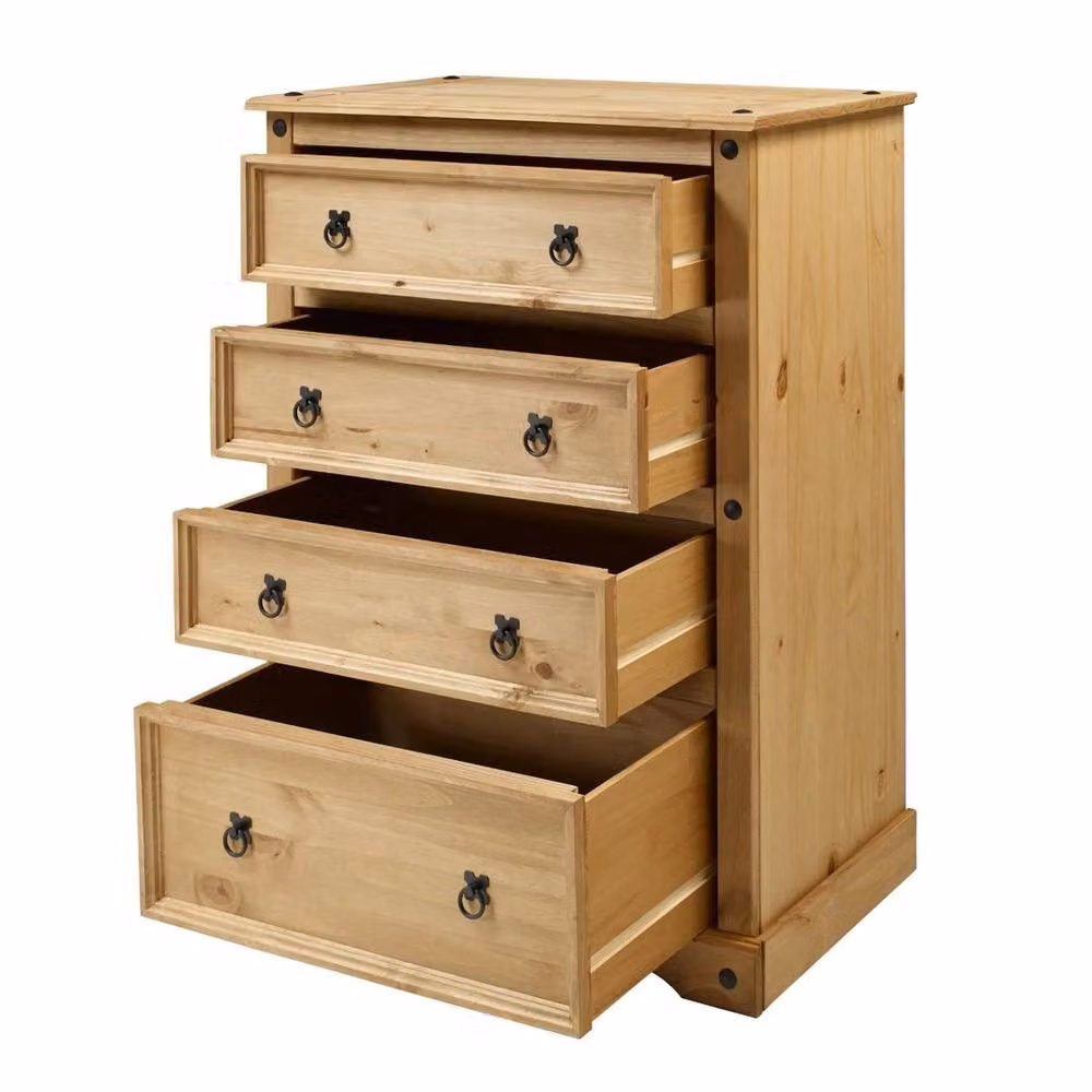 FORGEVIO Compact 4 Drawer Chest in Natural Rustic Pine Wood and Metal, Brown and Beige – 2
