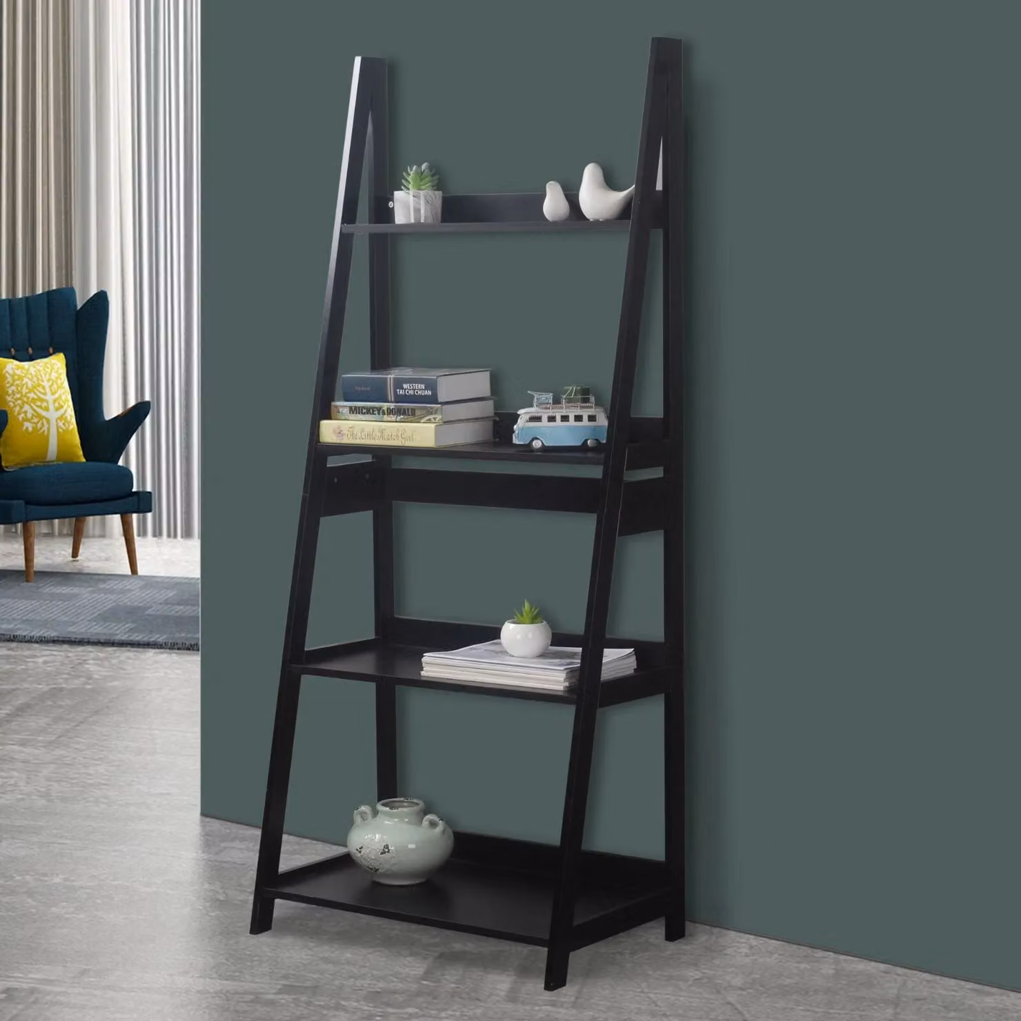 EONLION Modena 4-Tier Wooden Ladder Rack Display Stand and Storage Shelf in Grey – 2