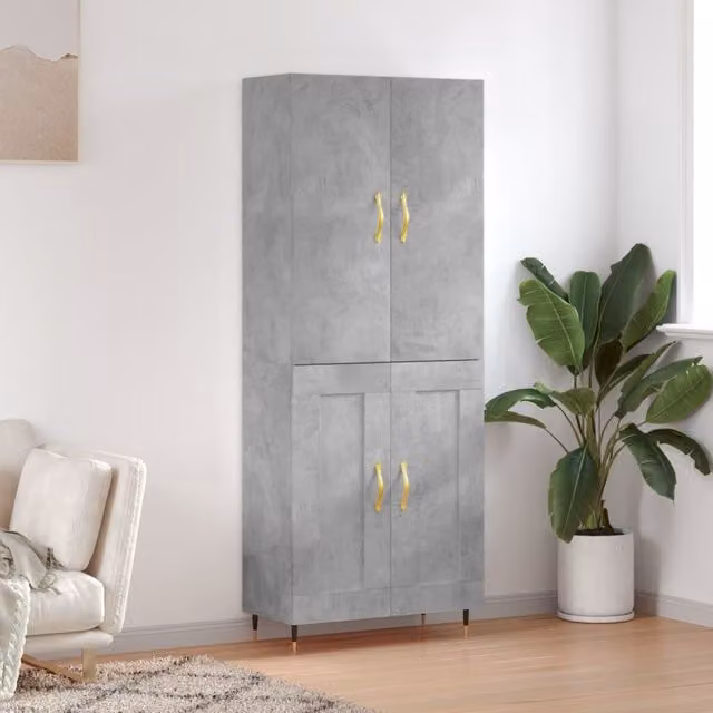 Berkfield Home Modern Highboard in Concrete Grey, W/D/H: 69.5 x 34 x 180 cm
