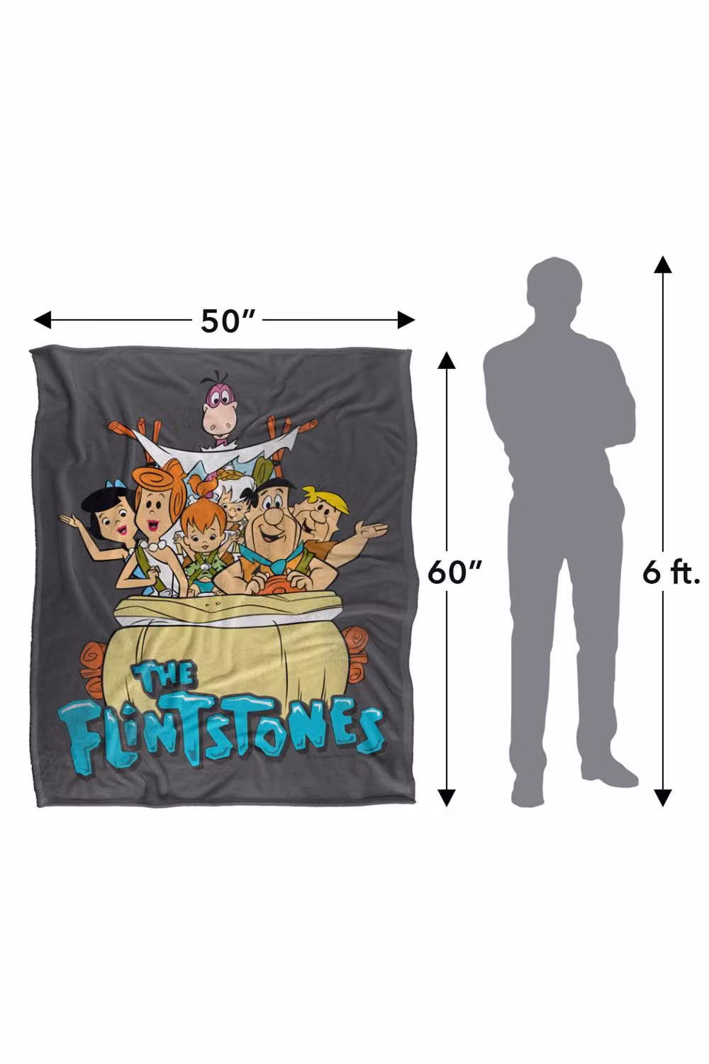 Warner Bros. The Flintstones Logo Super Soft Fluffy Polyester Throw Blanket for Adults, Multicolour and Grey, Extra Large – 3