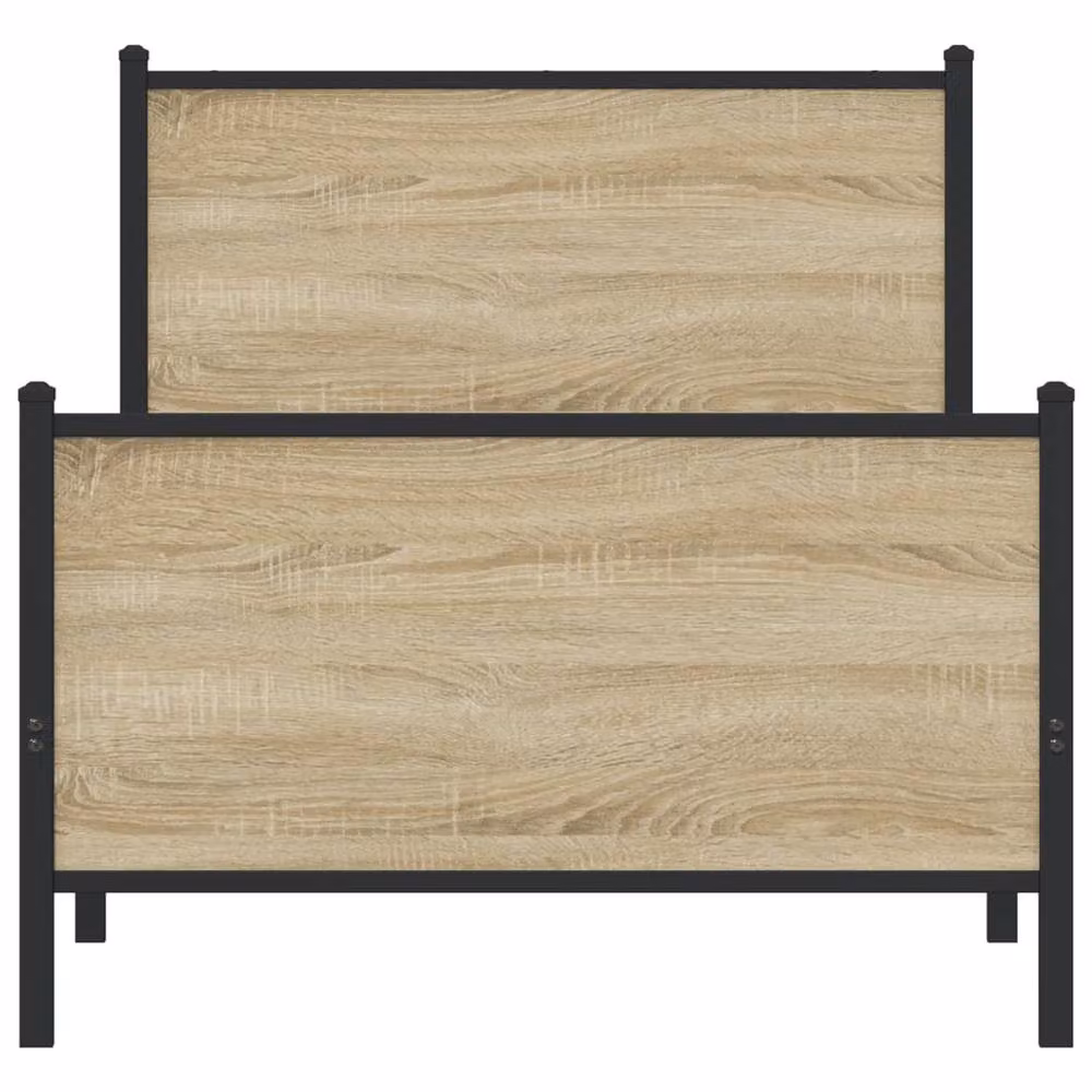 Berkfield Home Metal and Wood Bed Frame in Sonoma Oak and Brown, W/D/H: 80 x 190 cm – 3