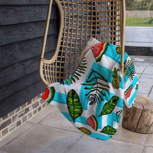 Benjamin Tate Design Pineapple and Watermelon Fleece Blanket in Multicolour, W/D/H: 120 x 150 cm