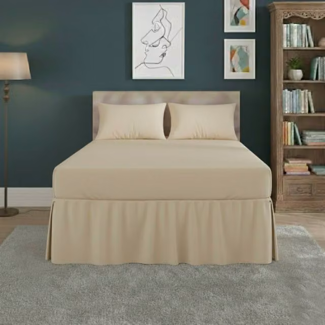 Snug City Small Double Polycotton Fitted Valance Bed Sheet with Frill in Beige, W/D/H: 120 x 200 cm – 1