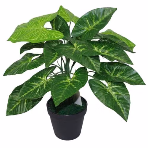 Leaf Design UK Dark Taro Artificial Potted Plant, Green and Black, Height: 45 cm – 1