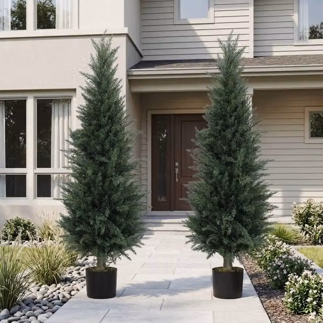 STILVORA Set of 2 Green Artificial Cypress Trees, Height: 120 cm – 1