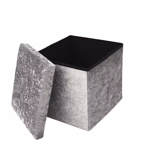 Libbi Lou Grey Velvet Foldable Footstool Ottoman Storage Box W/D/H: 38 x 38 x 38 cm