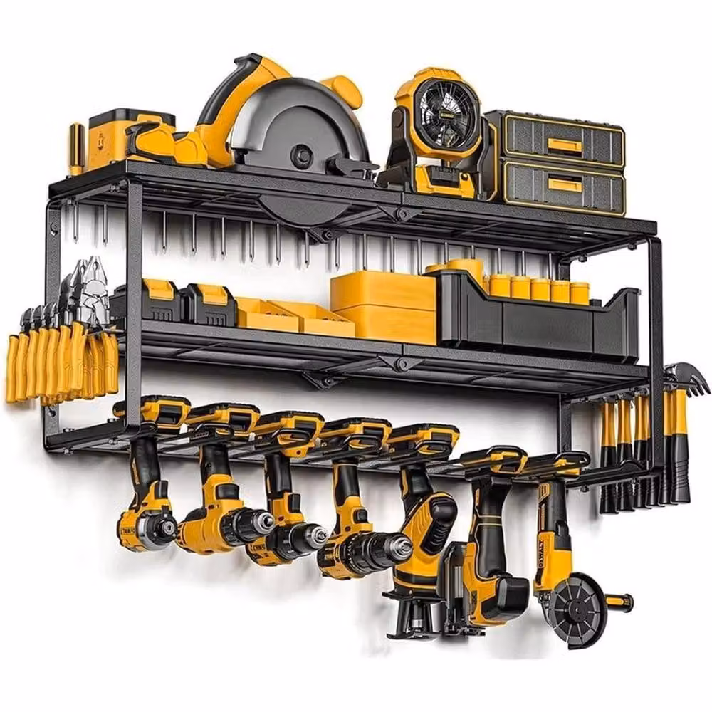 FLAVORA 3-Layer 7-Drill Power Tool Organizer Holder Chest Rack, Black, W: 1000 cm, D: 52 cm – 3