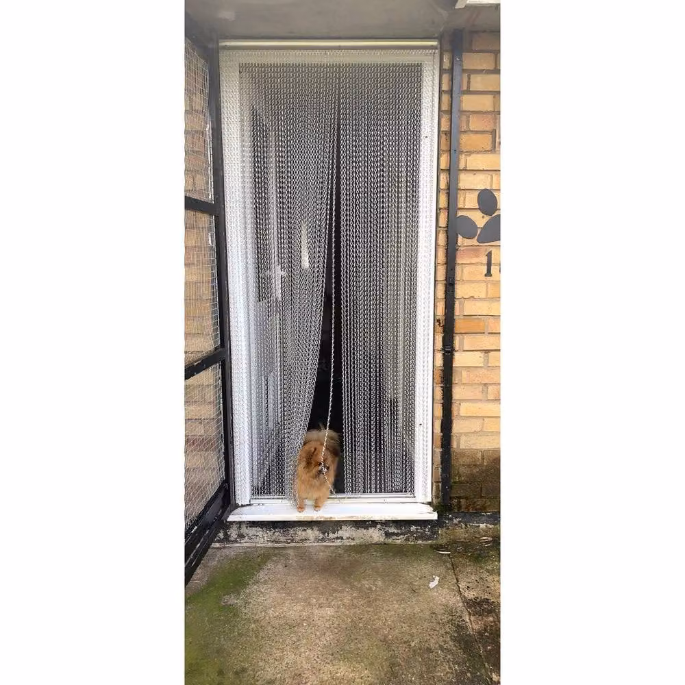 NESTLUNE Aluminium Chain Curtain Door Fly Screen, Silver, H 215 cm x W 90 cm – 3