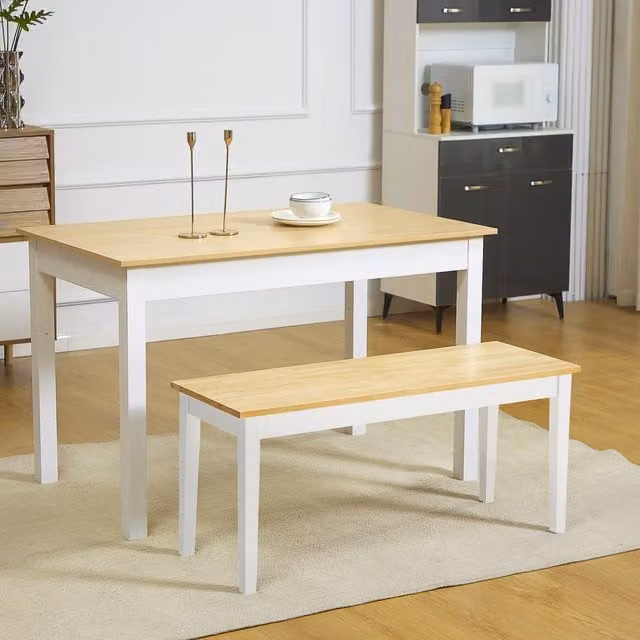 HOMCOM White Minimalist Pine Wood Dining Bench for 2 People
