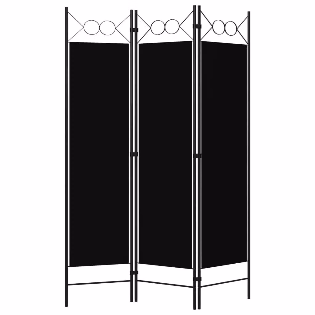 Berkfield Home 3-Panel Black Metal and Fabric Room Divider, W/H: 120 x 180 cm – 2