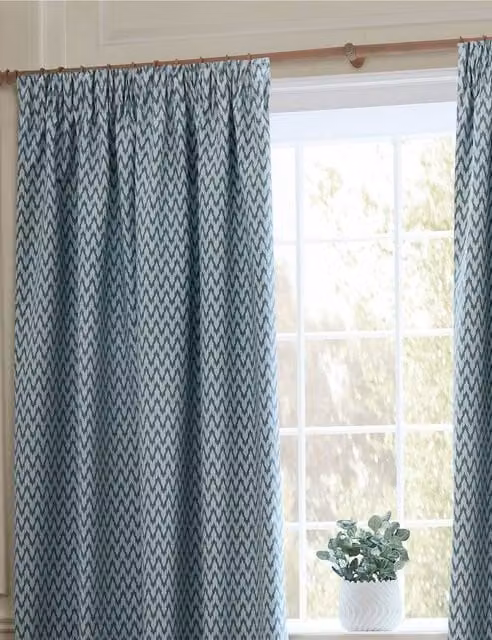 Sanderson Hutton Blue Mix Jacquard Pencil Pleat Fabric Curtains
