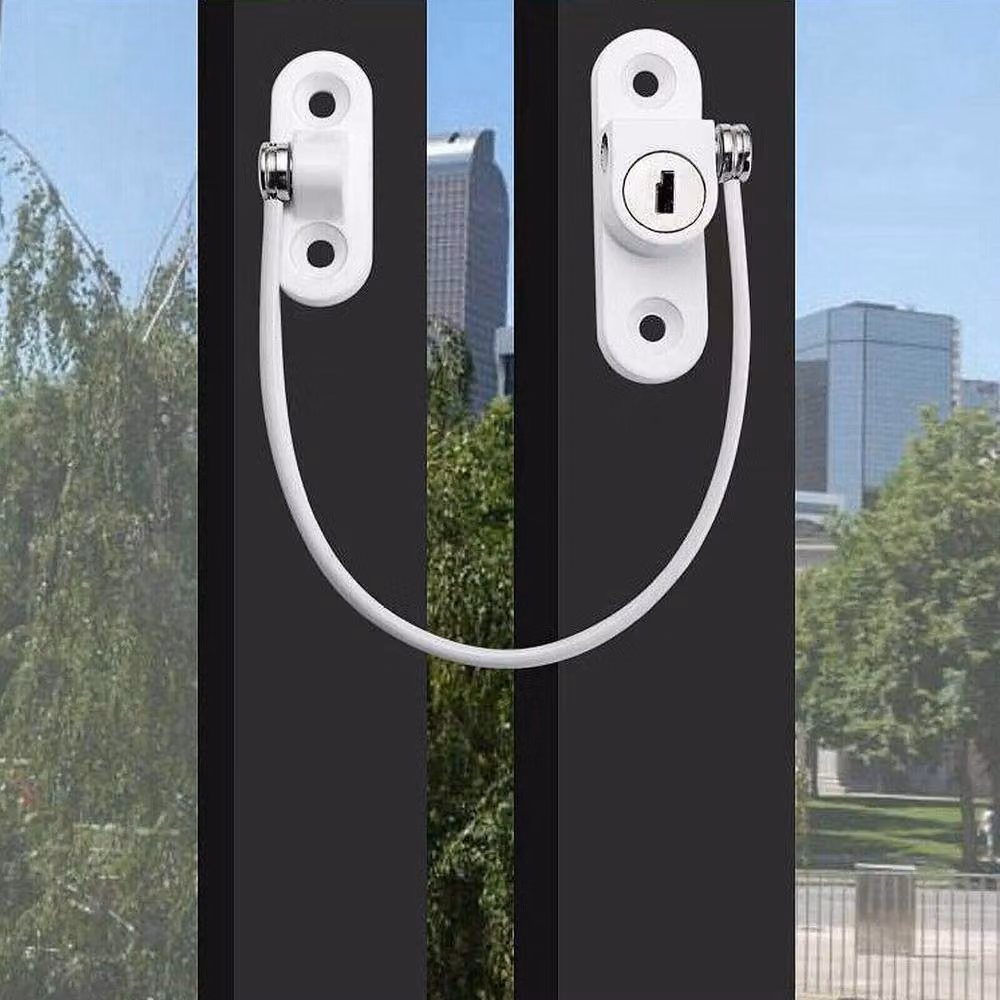 PAWNORA White Window and Door Restrictor Security Lock Cable Catch with Key, 2 Pack – 2