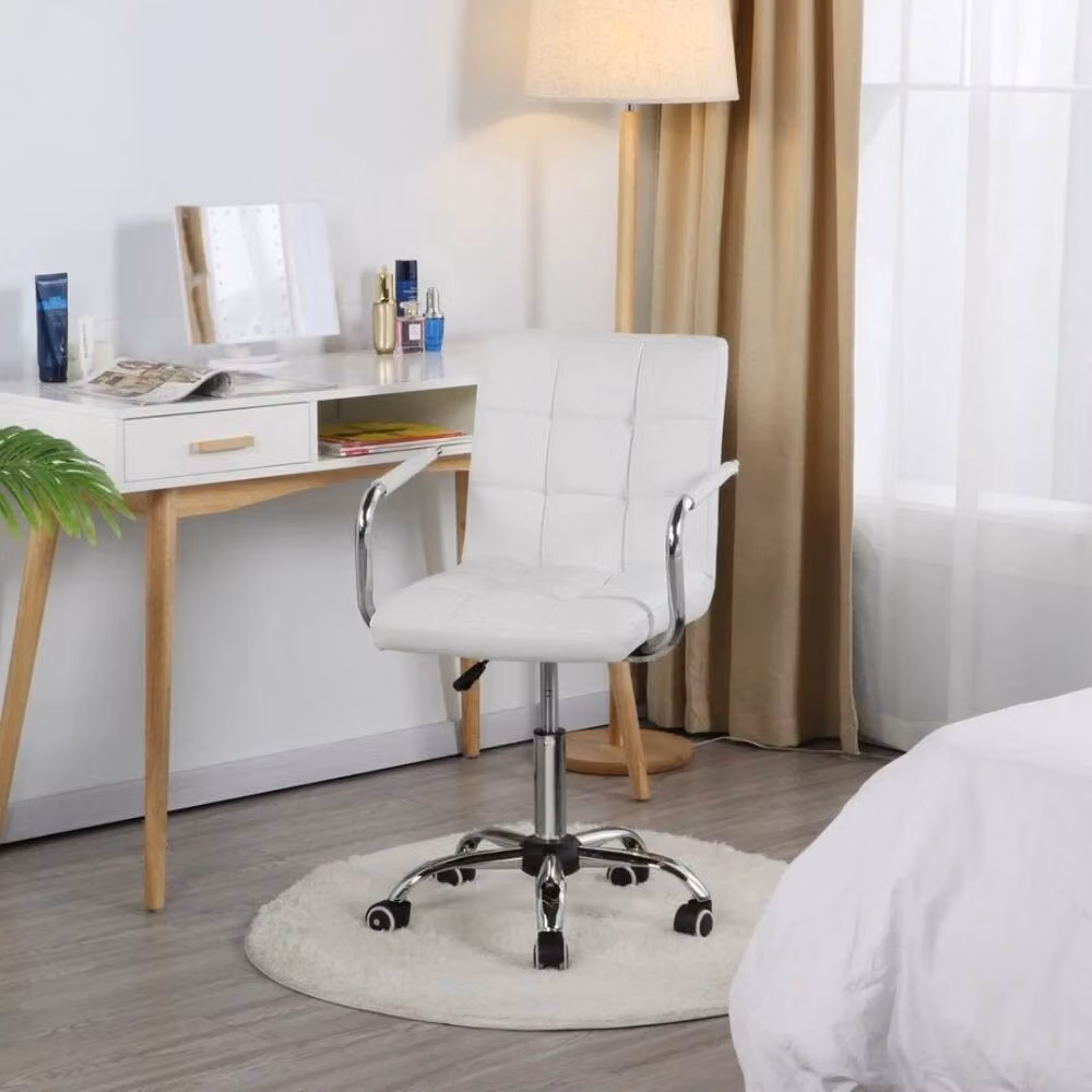 Kelvenix White Synthetic Leather Home Office Swivel Task Chair with Armrests and Castors – 2