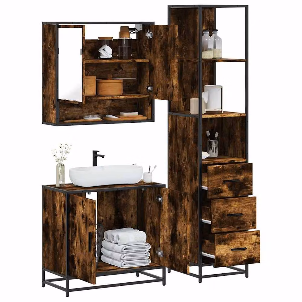 Berkfield Home 3 Piece Industrial Bathroom Furniture Set in Smoked Oak Brown – 2