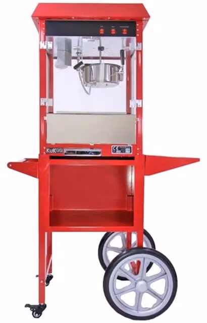KuKoo Commercial Popcorn Maker Machine and Cart in Red with Stainless Steel Kettle and Keep Warm Function – 1