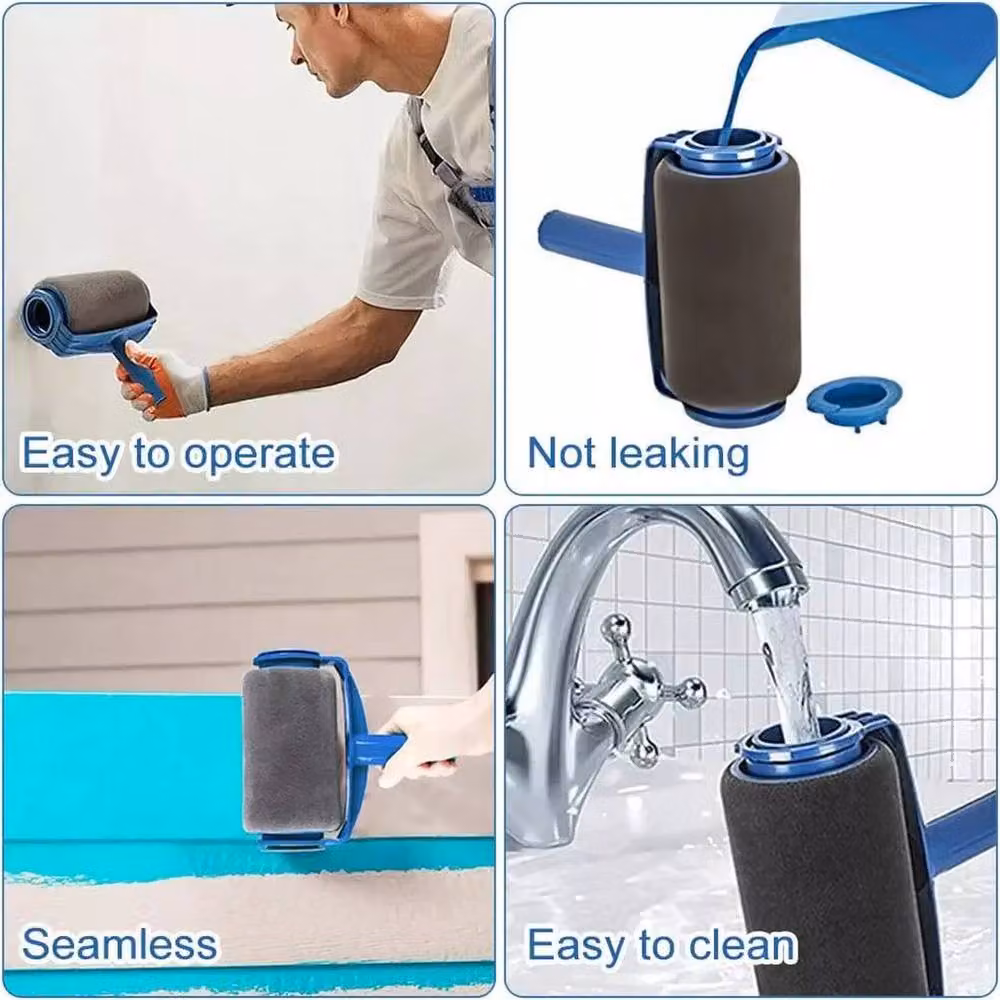 Kelvenix 8-Piece Blue Microfiber Paint Roller and Brush Decorating Kit with Frame – 4