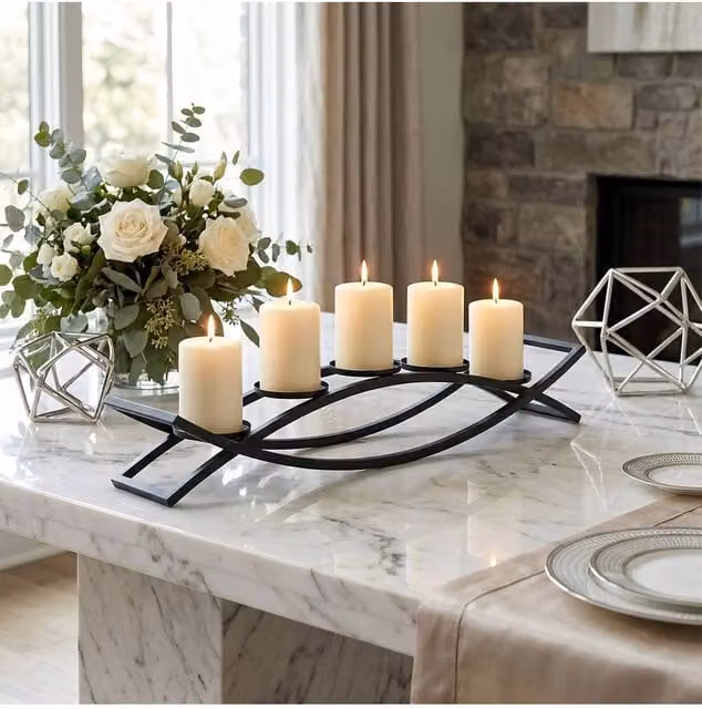 Living and Home Black Metal Arch 5-Candle Holder Centerpiece Decor