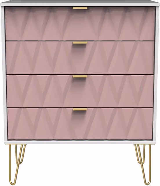Diamond Ready Assembled 4 Drawer Chest in Pink, White and Gold