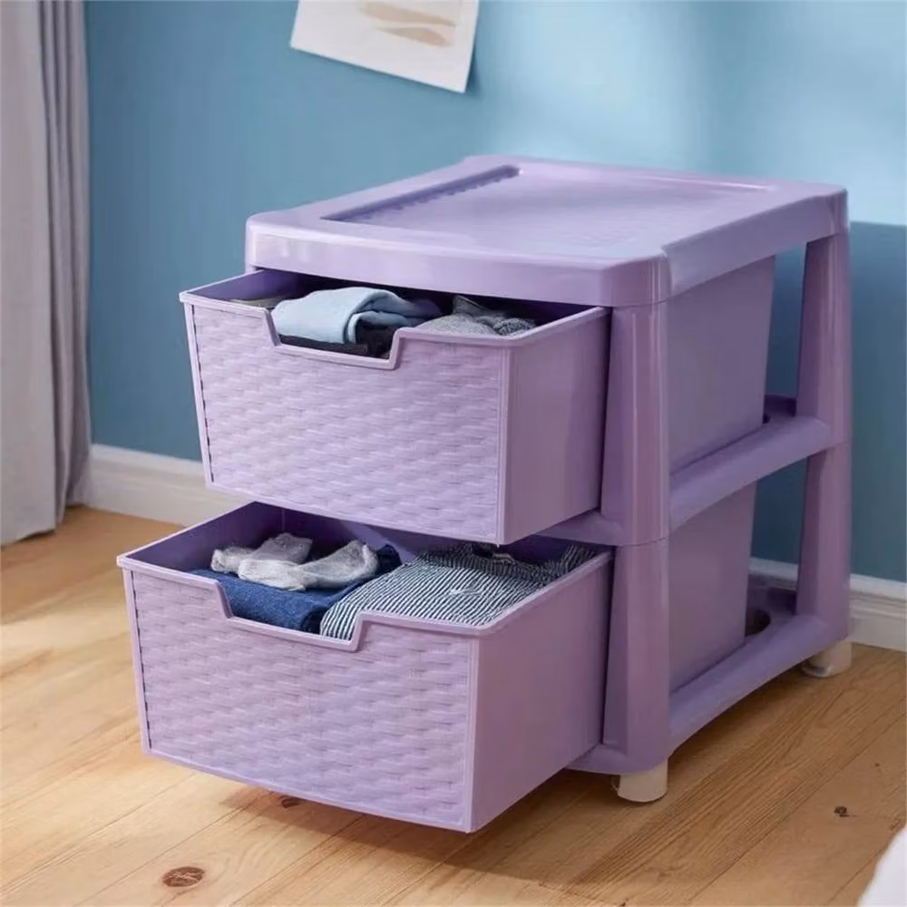 VOGREX 2 Tier Plastic Organizer Cabinet in Purple Rattan Style with Castors – 3
