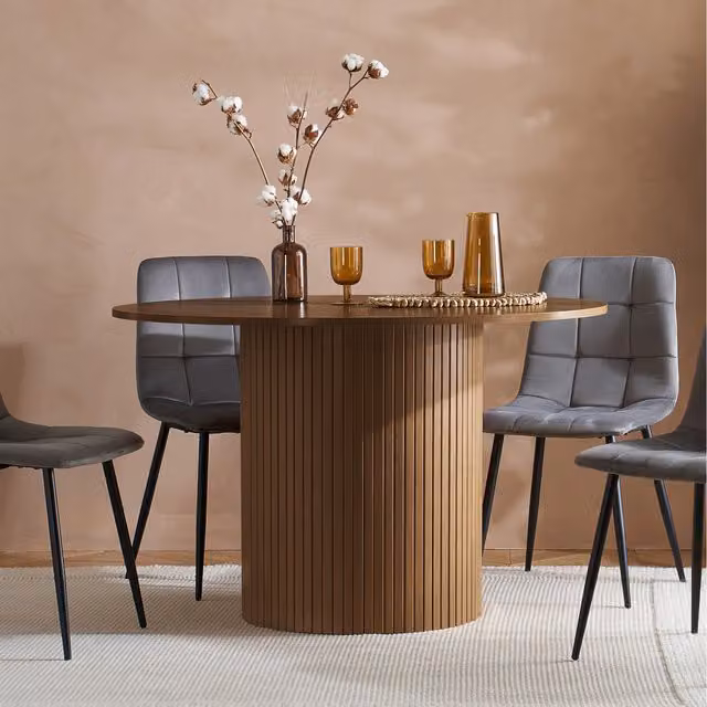 Birlea Axel Round Fluted Dining Table and 4 Chairs in Walnut and Black