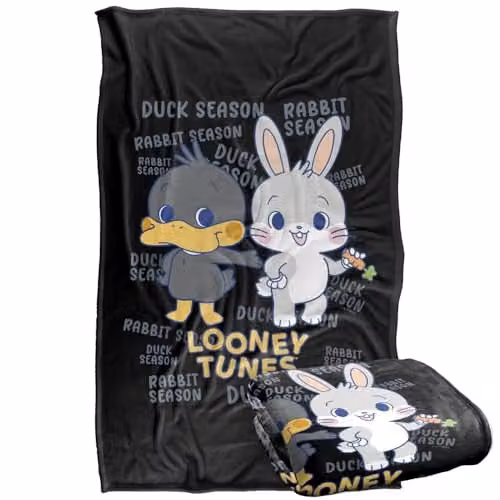 Warner Bros. Looney Tunes Gokko Duck and Rabbit Season LOGOVISION Super Soft Fleece Throw Blanket, Multicolour, W: 91 cm, D: 147 cm