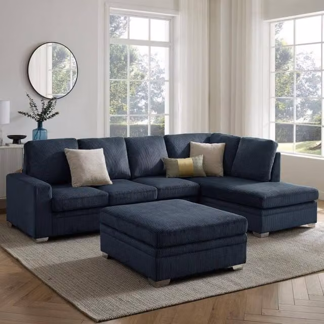 Home Detail Alcott Right Hand Facing Corner Sofa with Matching Ottoman in Blue