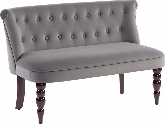 HOMCOM Velvet 2 Seater Sofa, Button Tufted Wingback Loveseat with Rubberwood Legs, Charcoal Grey