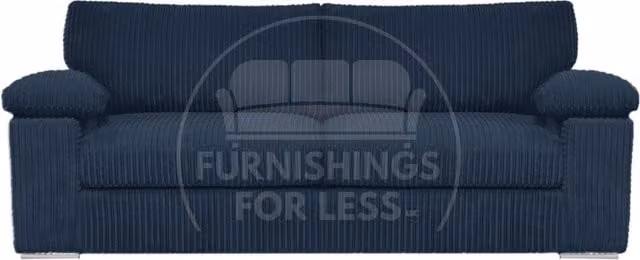 Furnishings For Less UK Delta 3 Seater Fabric Sofa in Blue with Jumbo Cord and Padded Arms