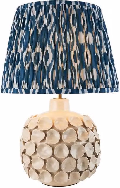 Netlighting Borello Ivory Table Lamp with Blue Fabric Ikat Shade and Brass Details
