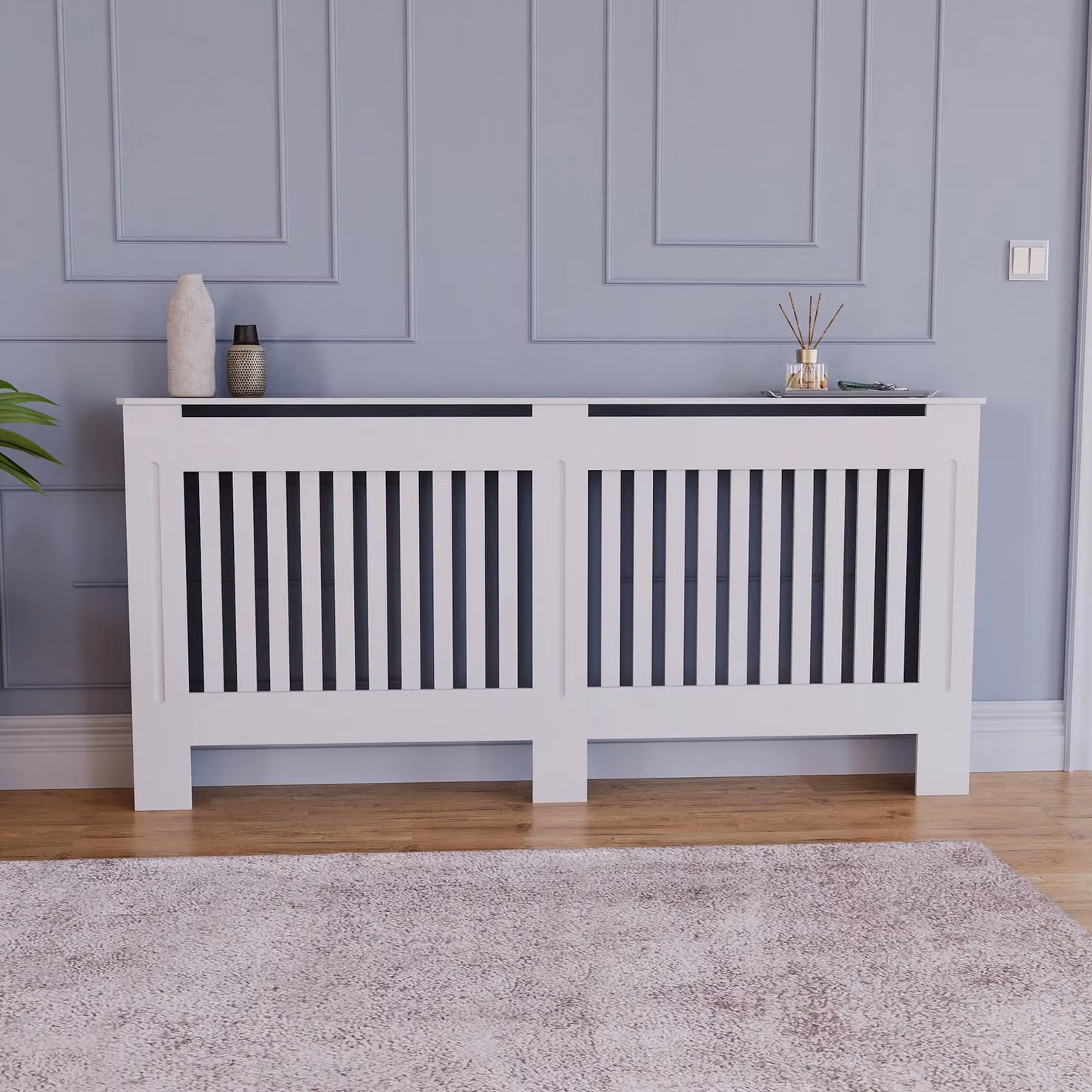Vida Designs Chelsea MDF Radiator Cover in White, H x W x D: 82 x 172 x 19 cm – 3