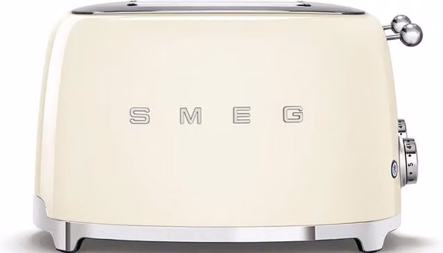 Smeg TSF03 Retro 4-Slice Toaster in Beige with Stainless Steel Accents and Cable Storage