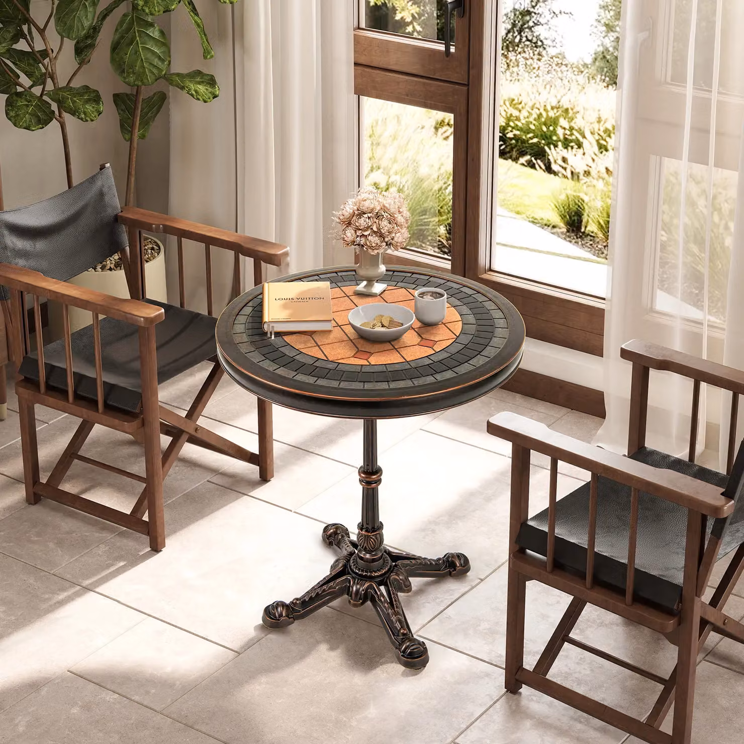Gymax Round Cast Aluminium Patio Dining Table, Bronze, Diameter: 60 cm – 4