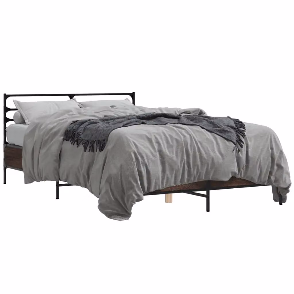 Berkfield Home Small Double Bed Frame in Brown Oak, W: 120 cm, D: 200 cm – 2