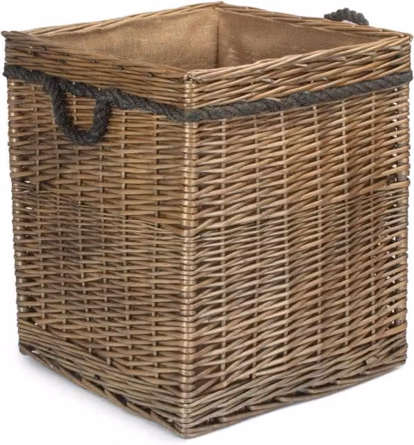 Red Hamper Open Weave Willow and Rattan Storage Basket in Brown with Handles