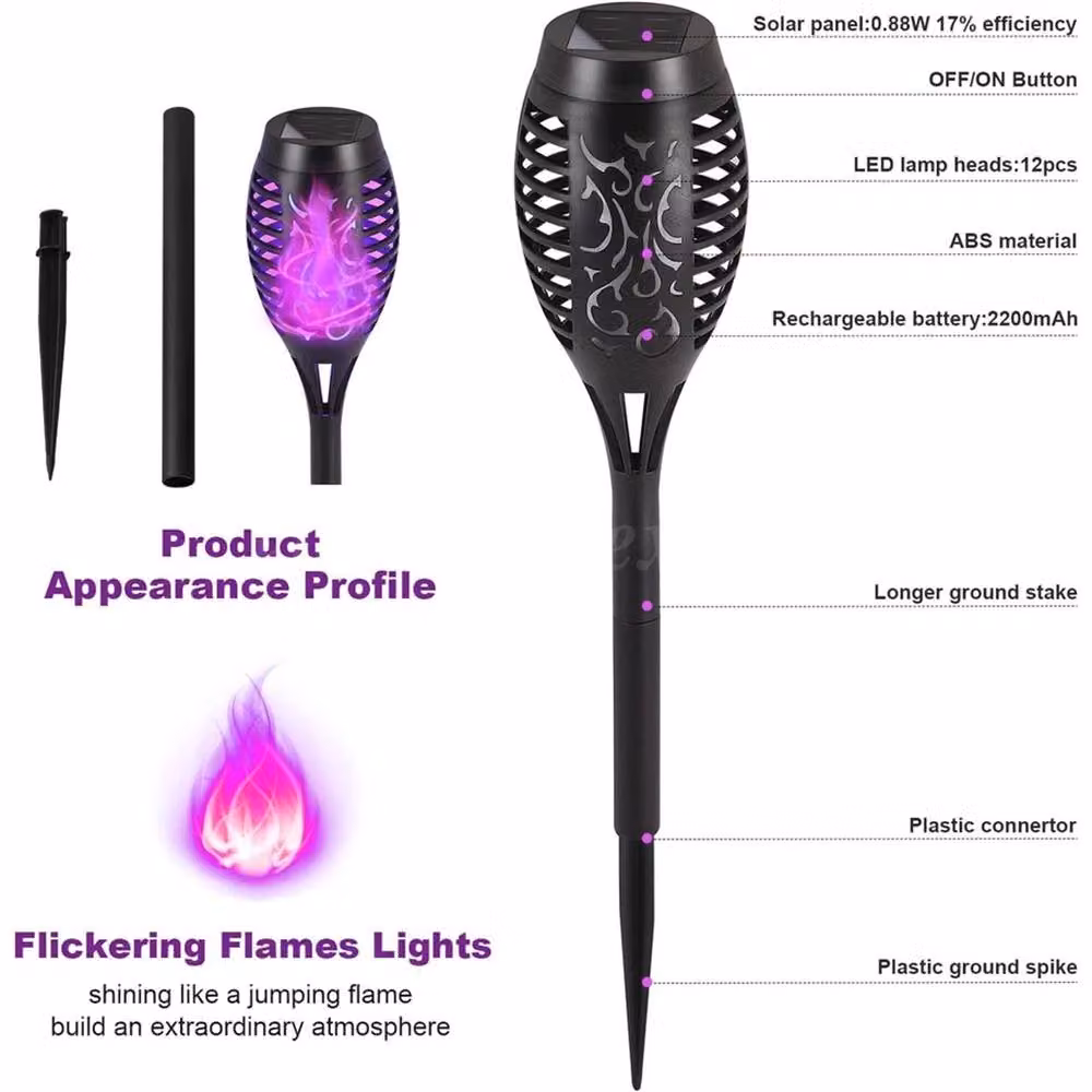 Nordara 12 Pack Multicolour Flame Effect Solar LED Stake Lights in Black – 2