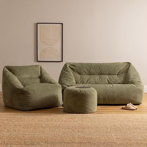 icon Cecilia Cord Bean Bag Sofa, Chair and Footstool with Filling in Green – 2