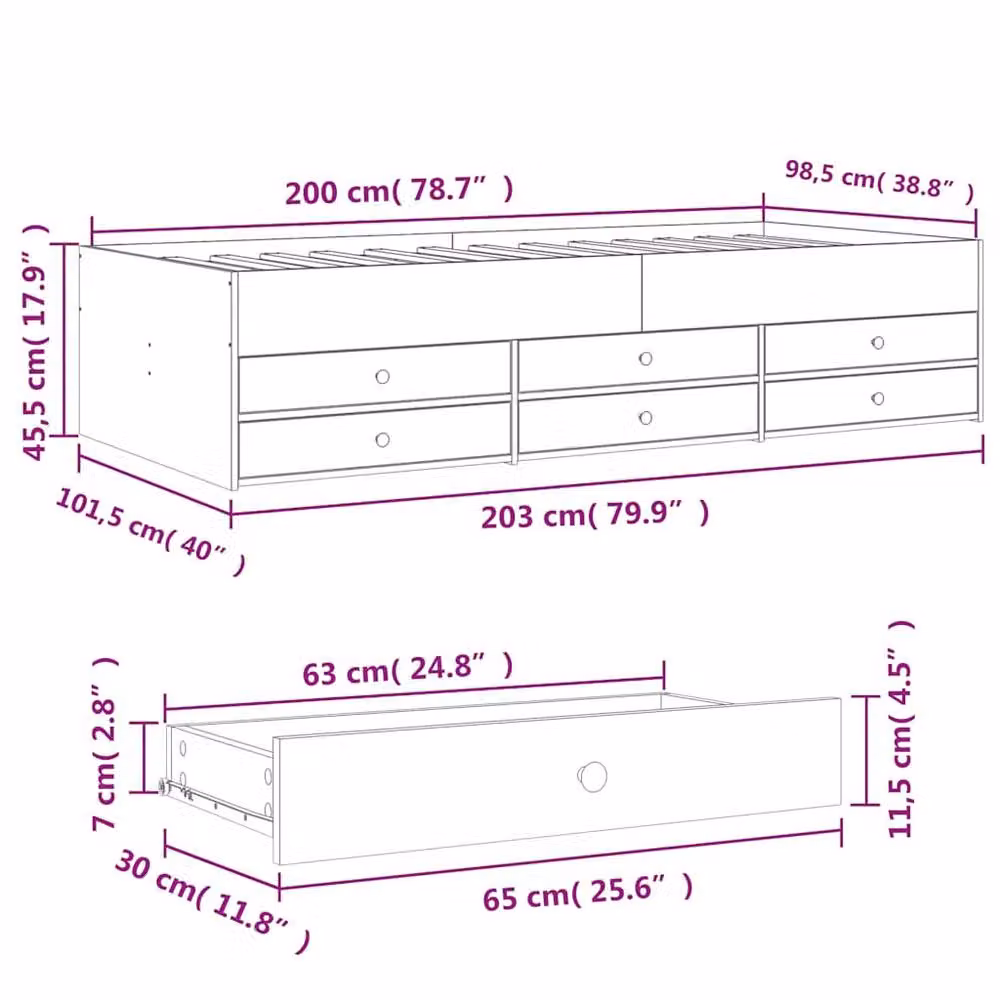 Berkfield Home Grey Daybed with Drawers, W/D/H: 100 x 200 cm – 3