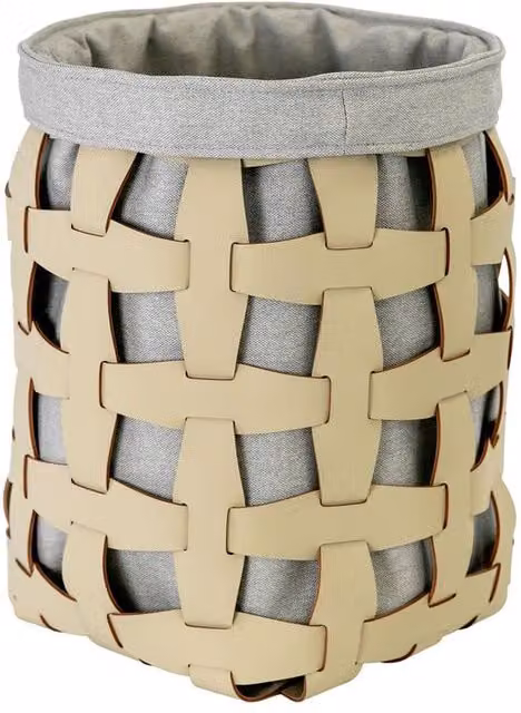 Angel Cerda Round Leather and Textile Tabletop Storage Basket in Sand and Grey
