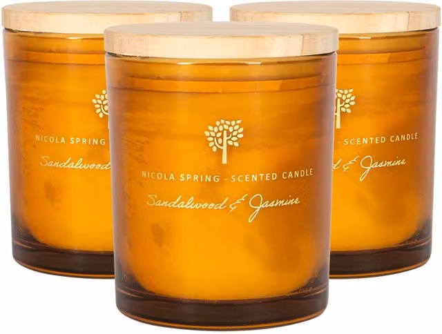 Nicola Spring Sandalwood and Jasmine Scented Soy Wax Candles, Pack of 3, 130g, Orange – 5
