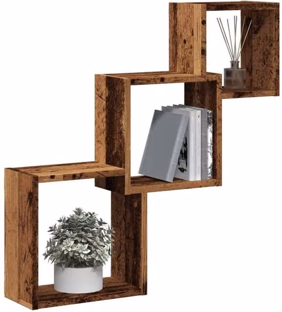 Berkfield Home Wall Cube Shelves in Old Wood Brown, W/D/H: 68 x 15 x 68 cm