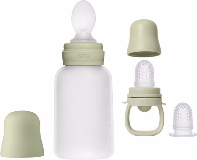 BIBS Spoon and Puree Feeder Bundle in Sage Green, BPA-free Silicone